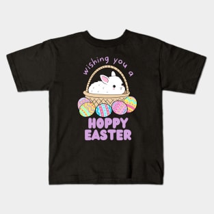 Wishing you a happy easter cute easter bunny in a basket Kids T-Shirt